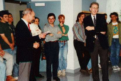 Photo of Juris Hartmanis, Dean John Hopcroft and other faculty and students