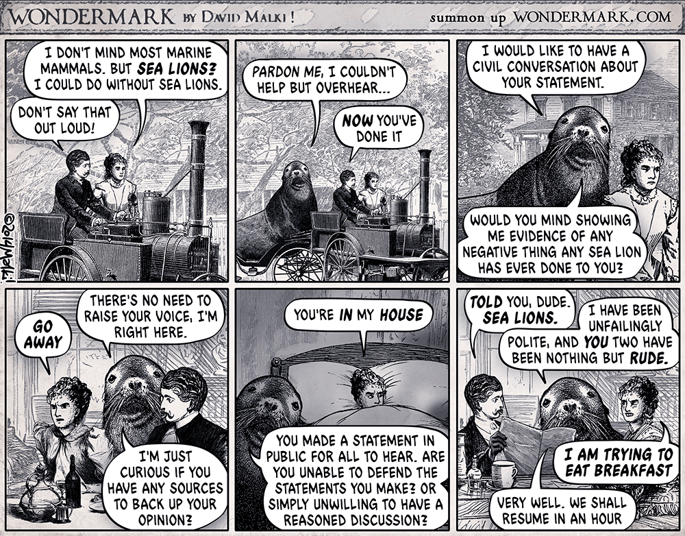 Wondermark comic on the terrible sea lion