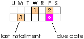 (a sample calendar fragment showing the 3 installments and the corresponding due date)