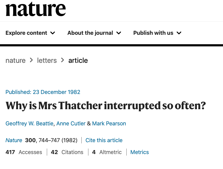 Why is Mrs. Thatcher Interrupted So Often?  Nature title