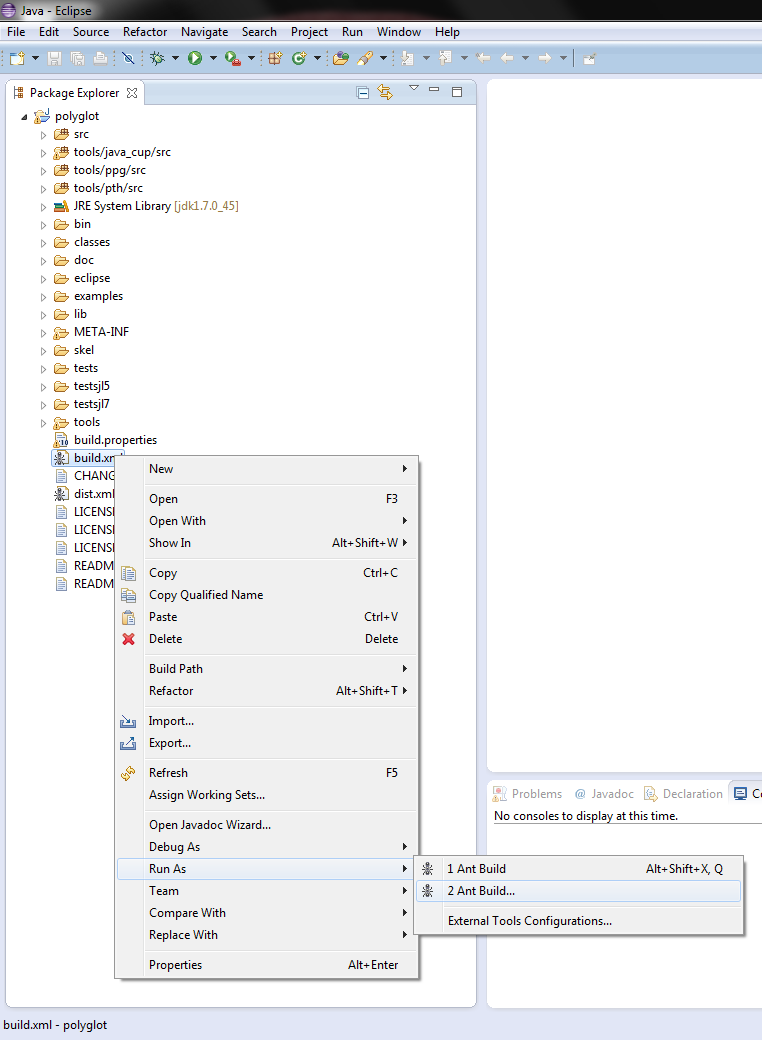 Select Ant Build... to open the build dialog