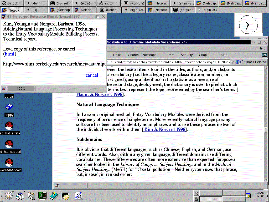 screen dump of reference linking GUI