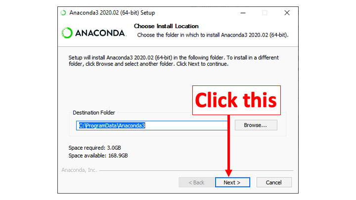 Anaconda3 Windows installer asking to choose install location