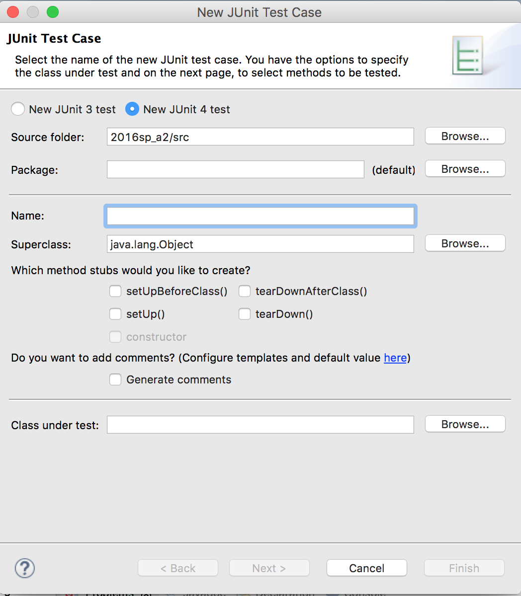 new JUnit window