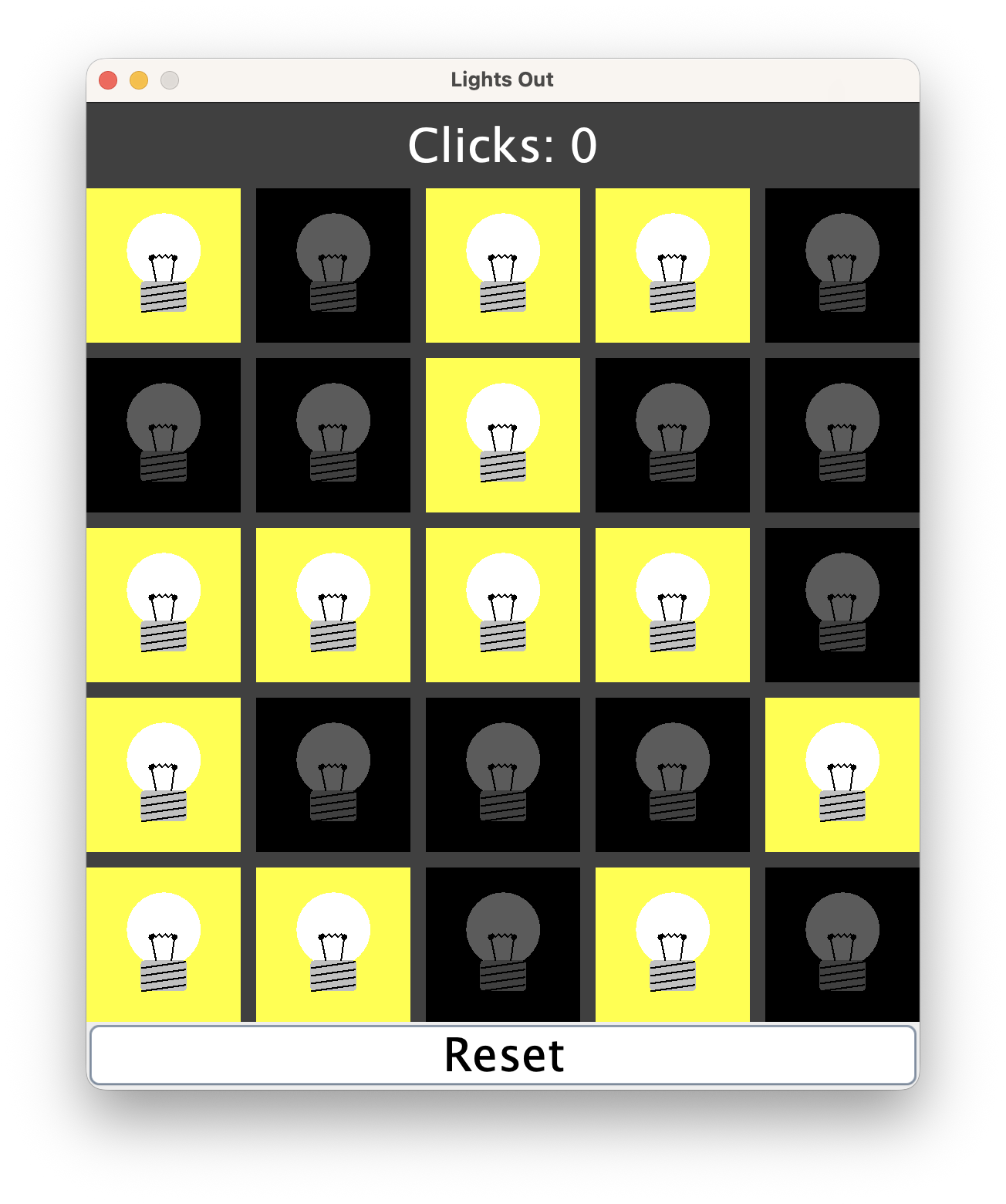 The completed Lights Out game.