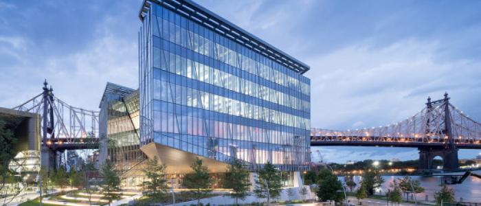 A color photo of a building on the Cornell Tech campus.