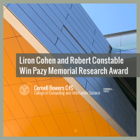 Liron Cohen and Robert Constable Win Pazy Memorial Research Award