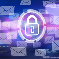 Graphic illustration of the email icon with a security lock icon