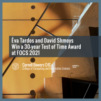 Éva Tardos and David Shmoys Win a 30-year Test of Time Award at FOCS 2021