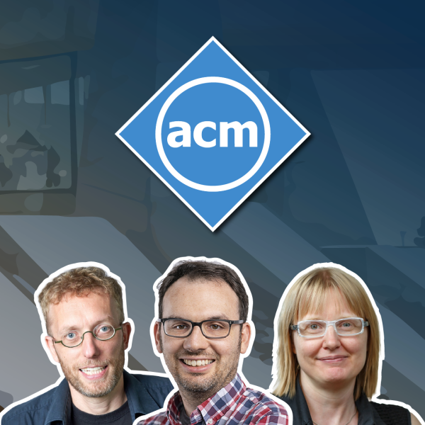 A photo collage of 2 men and 1 woman with the ACM logo
