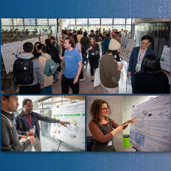 A photo collage showing pictures from the recent AI for Science poster session