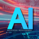 A color graphic with the letters 'AI' with an colorful abstract background