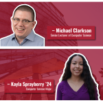 Pictures of a man and a woman in front of a red background