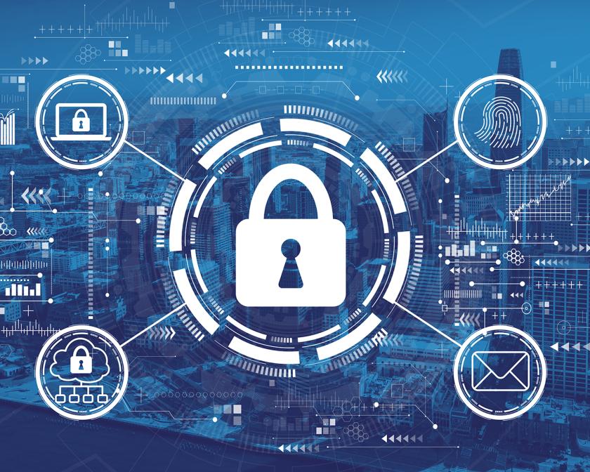 A graphic illustration showing the concept of cyber security.