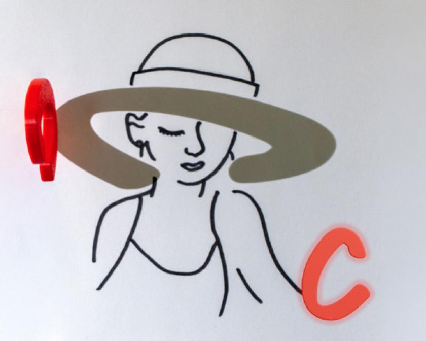 The shadow cast by the letter "C" forms the brim of a hat worn by the woman in this line drawing produced by ShadowDraw, an AI framework developed by researchers at Cornell Tech and Cornell Bowers.
