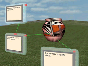 Text-based object annotations in Croquet. Source: OpenCroquet.org screenshots. Text-based object annotations in Croquet.