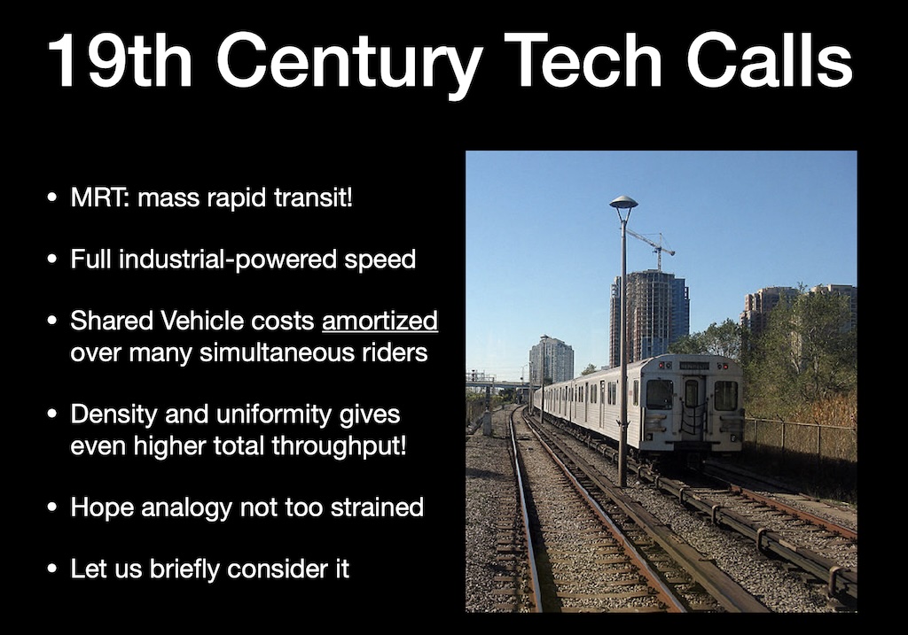a slide from Graydon's talk titled '19th Century Tech Calls', with a picture of a train