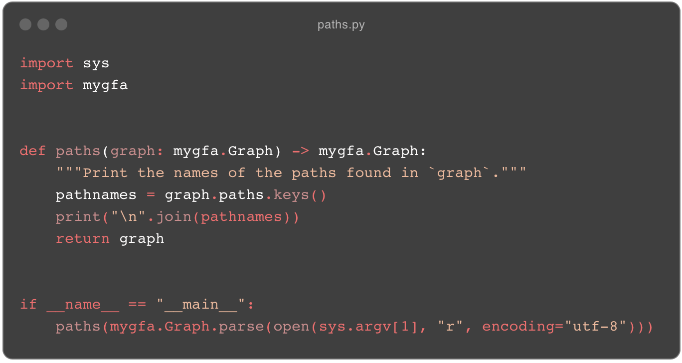 A big, chunky code listing of slow-odgi's Python implementation of path extraction.