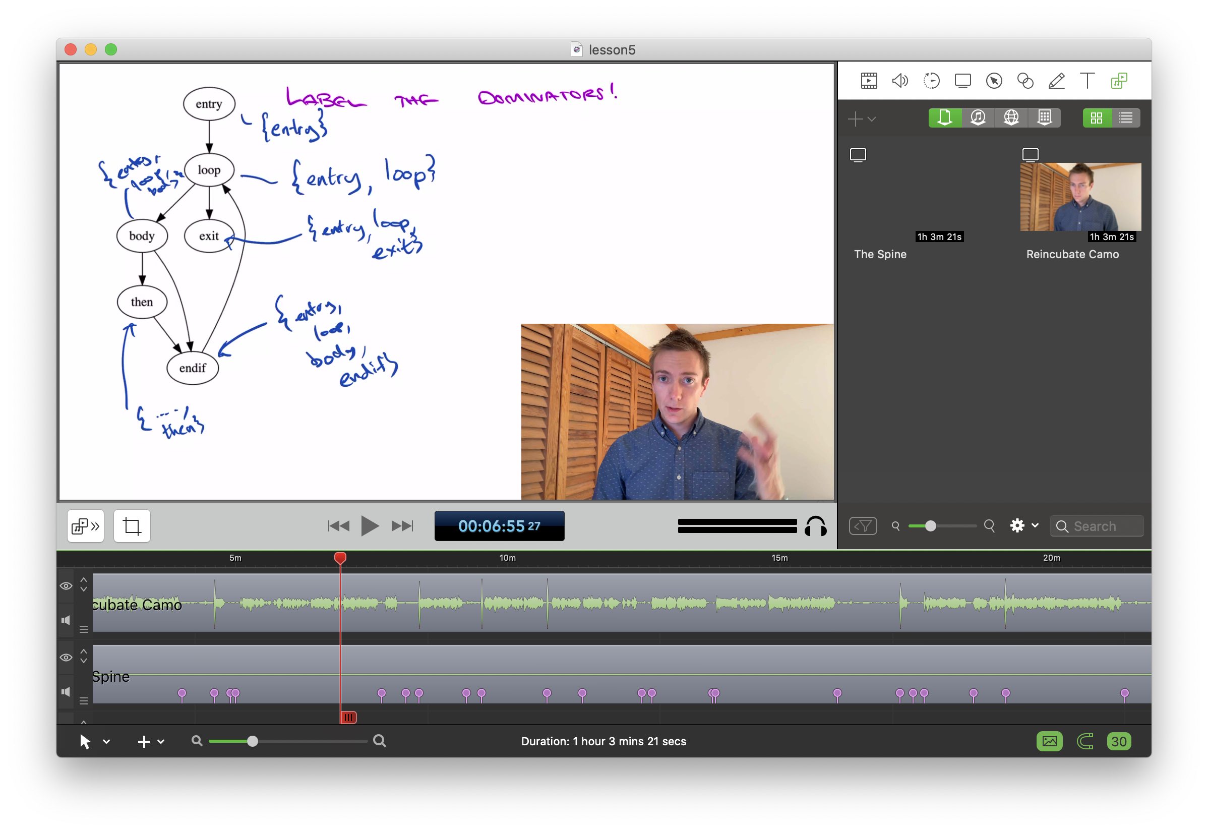 screenshot of editing a lesson video in ScreenFlow 9